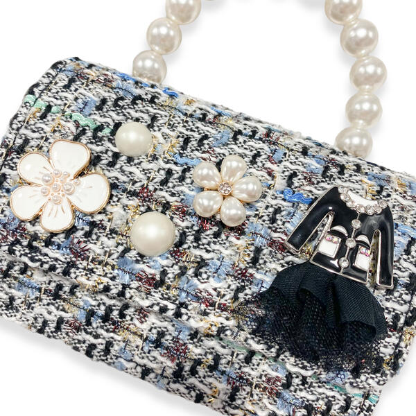 Blue Floral Charms Tweed Purse - doe a dear