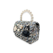 Blue Floral Charms Tweed Purse - doe a dear