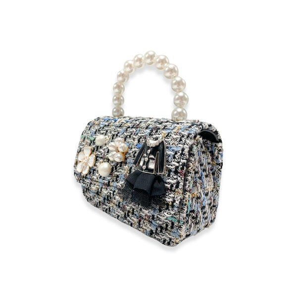 Blue Floral Charms Tweed Purse - doe a dear