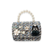Blue Floral Charms Tweed Purse - doe a dear