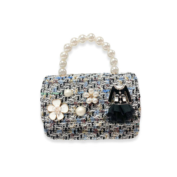 Blue Floral Charms Tweed Purse - doe a dear