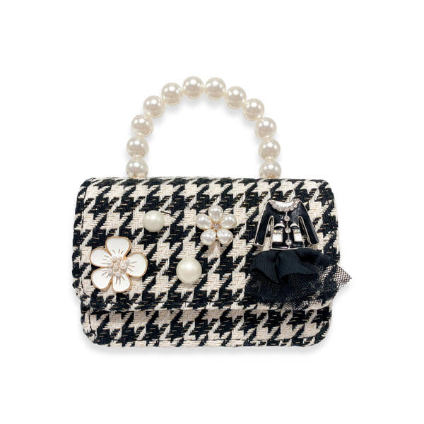 Black & White Floral Charms Houndstooth Purse - doe a dear
