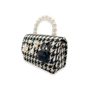 Black & White Floral Charms Houndstooth Purse - doe a dear