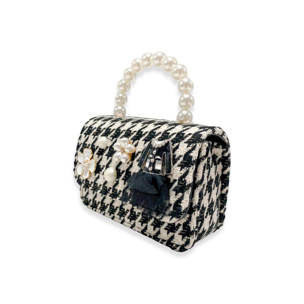 Black & White Floral Charms Houndstooth Purse - doe a dear