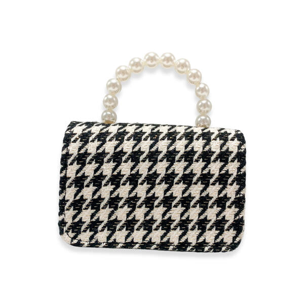 Black & White Floral Charms Houndstooth Purse - doe a dear