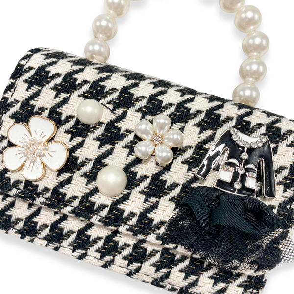 Black & White Floral Charms Houndstooth Purse - doe a dear