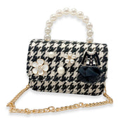 Black & White Floral Charms Houndstooth Purse - doe a dear