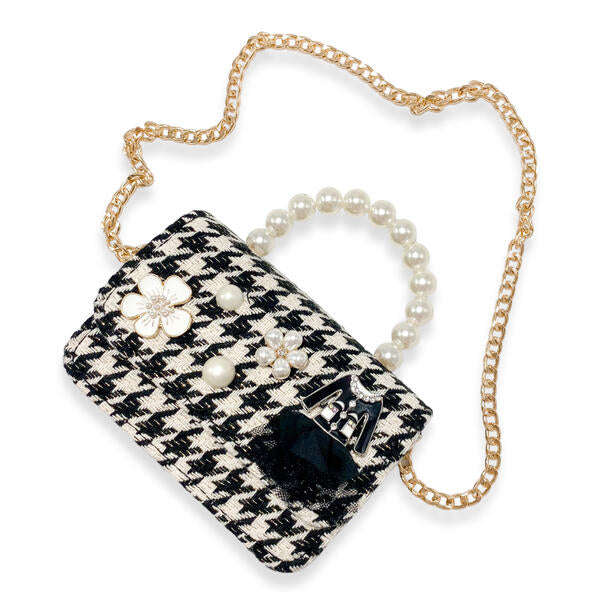 Black & White Floral Charms Houndstooth Purse - doe a dear