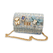 Blue Teddy & Bow Tweed Purse - doe a dear