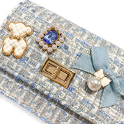 Blue Teddy & Bow Tweed Purse - doe a dear