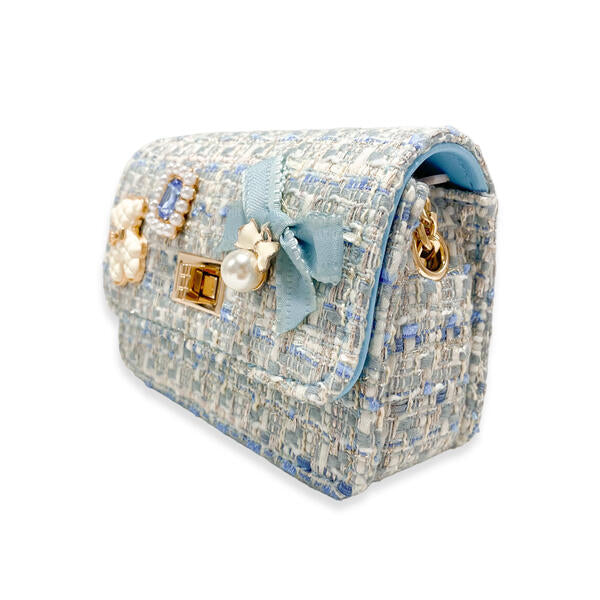 Blue Teddy & Bow Tweed Purse - doe a dear