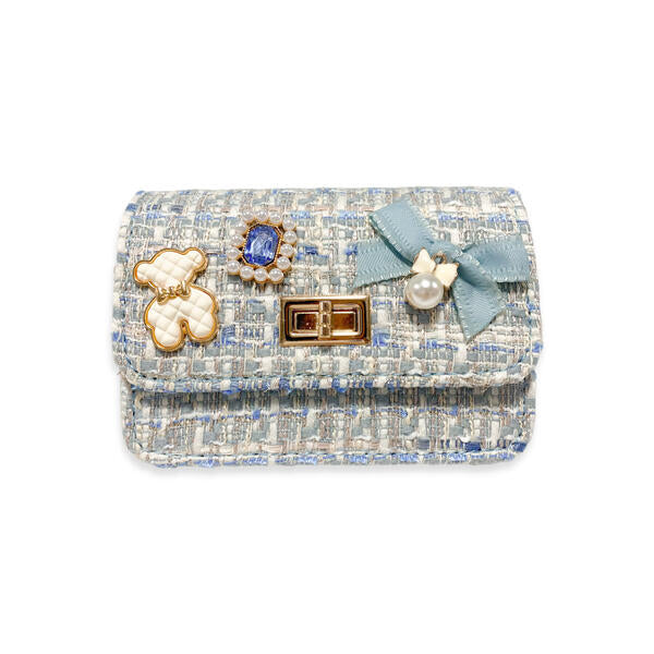 Blue Teddy & Bow Tweed Purse - doe a dear