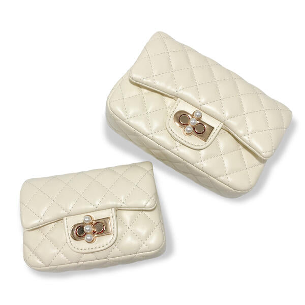 Cream Pearl Closure Quilted Purse - doe a dear