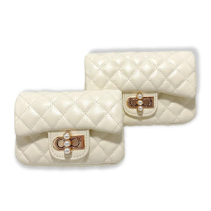 Cream Pearl Closure Quilted Purse