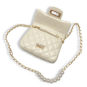 Cream Pearl Closure Quilted Purse - doe a dear