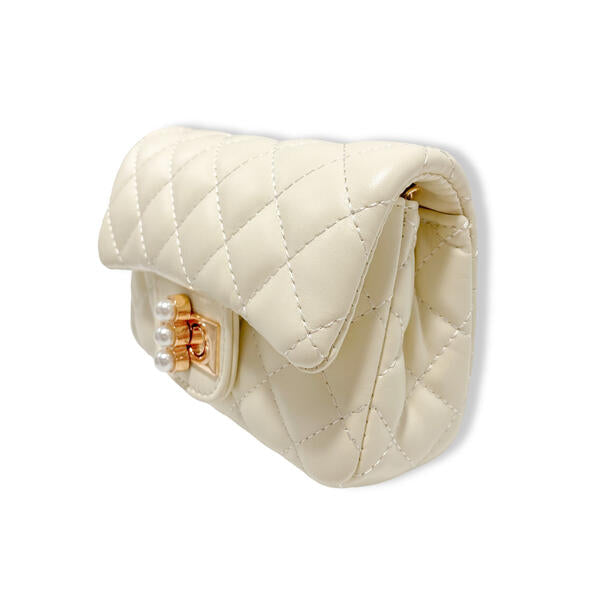 Cream Pearl Closure Quilted Purse - doe a dear