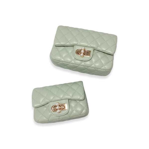 Green Pearl Closure Quilted Purse - doe a dear