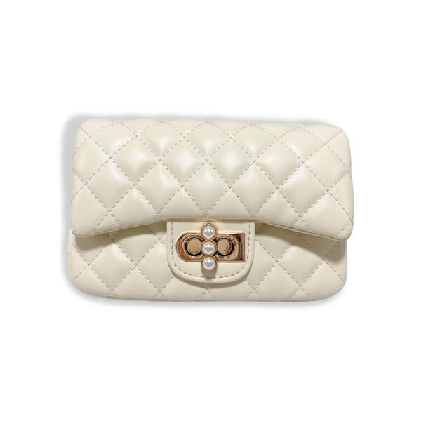 Cream Pearl Closure Quilted Purse - doe a dear