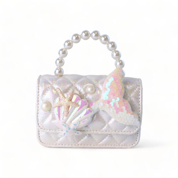 White Mermaid Shiny Quilted Purse - doe a dear