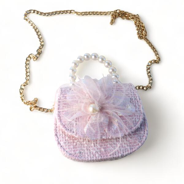 Pink Feather Floral Tweed Purse - doe a dear
