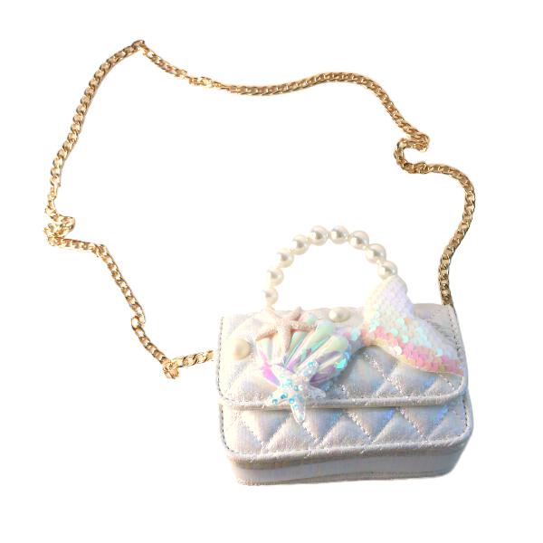 White Mermaid Shiny Quilted Purse - doe a dear