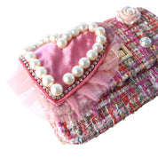 Big Heart Tweed Purse Pink - doe a dear