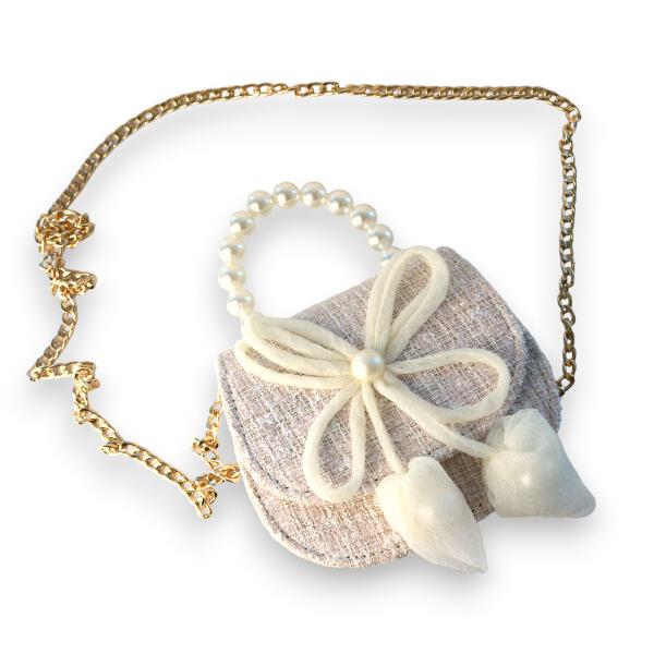 Beige Bowtie Tweed Purse - doe a dear