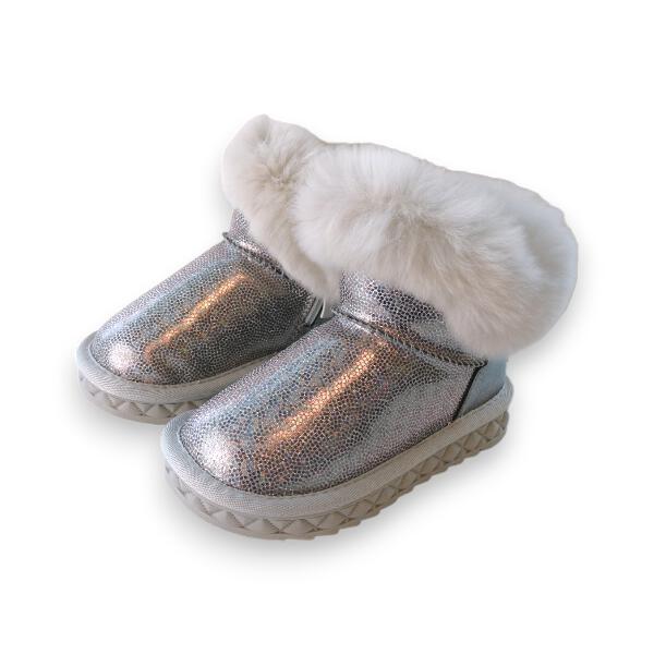 Silver Fur Trim Glitter Boot - doe a dear