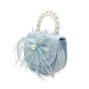 Blue Feather Floral Tweed Purse - doe a dear