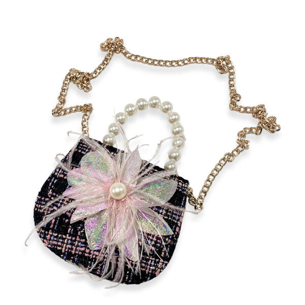 Black Feather Floral Tweed Purse - doe a dear