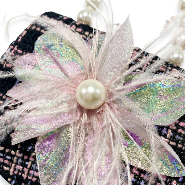 Black Feather Floral Tweed Purse - doe a dear