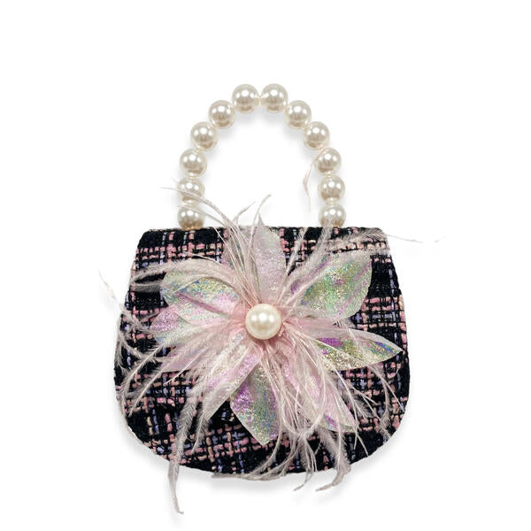 Black Feather Floral Tweed Purse - doe a dear