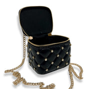 Black Embellished Vanity Quilted Purse - doe a dear