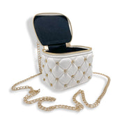 White Embellished Vanity Quilted Purse
