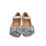 Silver Embellished Bowtie Flat Shoes in Beige