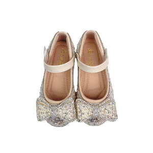 Bowtie Glitter Stud Heel Shoes - Beige