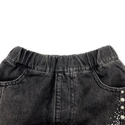 Side Slit Embellished Denim Skort - doe a dear