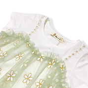 Green 2-In-1 Glitter Floral Mesh Top - doe a dear