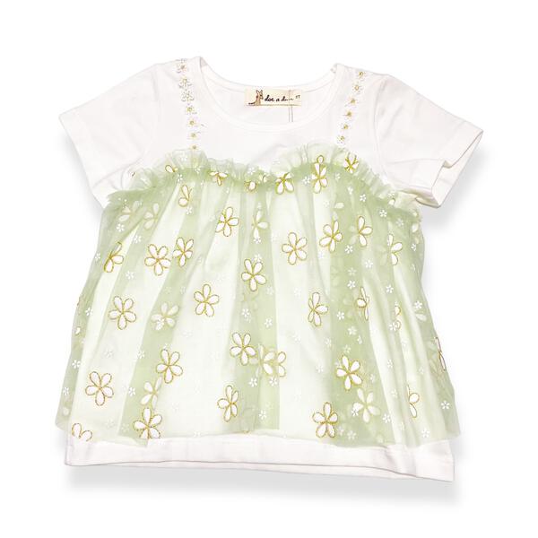 Green 2-In-1 Glitter Floral Mesh Top - doe a dear