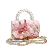 Crown Applique Shiny Quilted Purse - pink