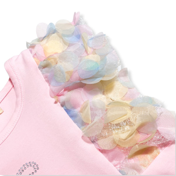 3D Rainbow Circle Mesh Flutter Slv Tee - Pink - doe a dear