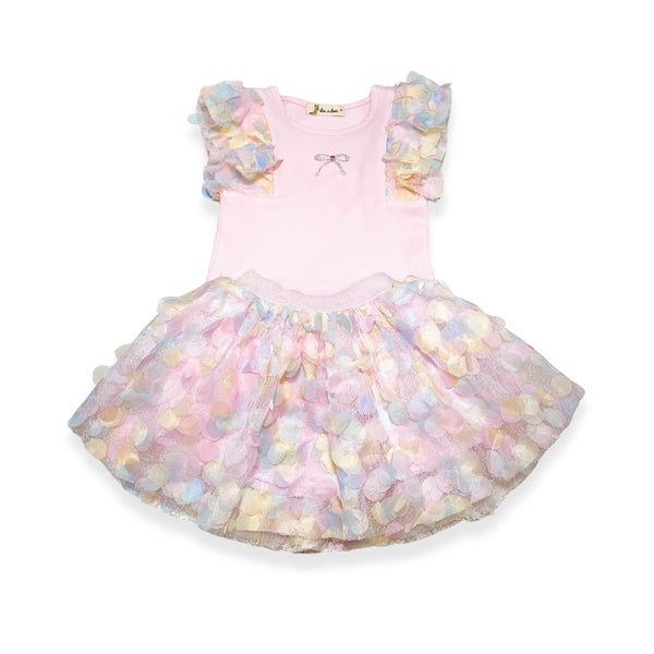 3D Rainbow Circle Mesh Flutter Slv Tee - Pink - doe a dear