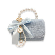 Furry Purse with Bow&Pearl Charm - Blue - doe a dear