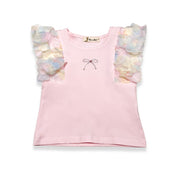 3D Rainbow Circle Mesh Flutter Slv Tee - Pink - doe a dear