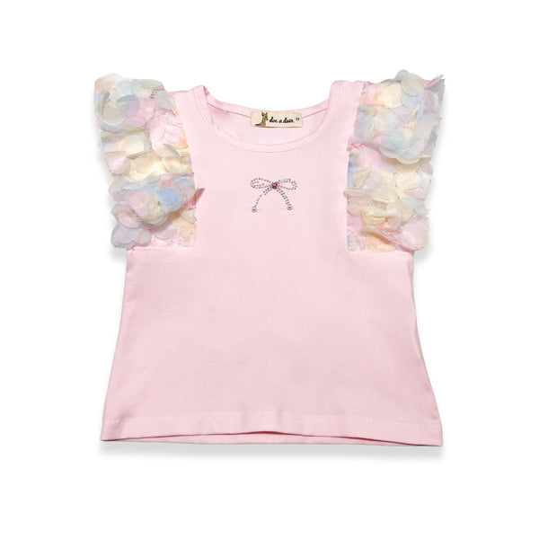 3D Rainbow Circle Mesh Flutter Slv Tee - Pink - doe a dear
