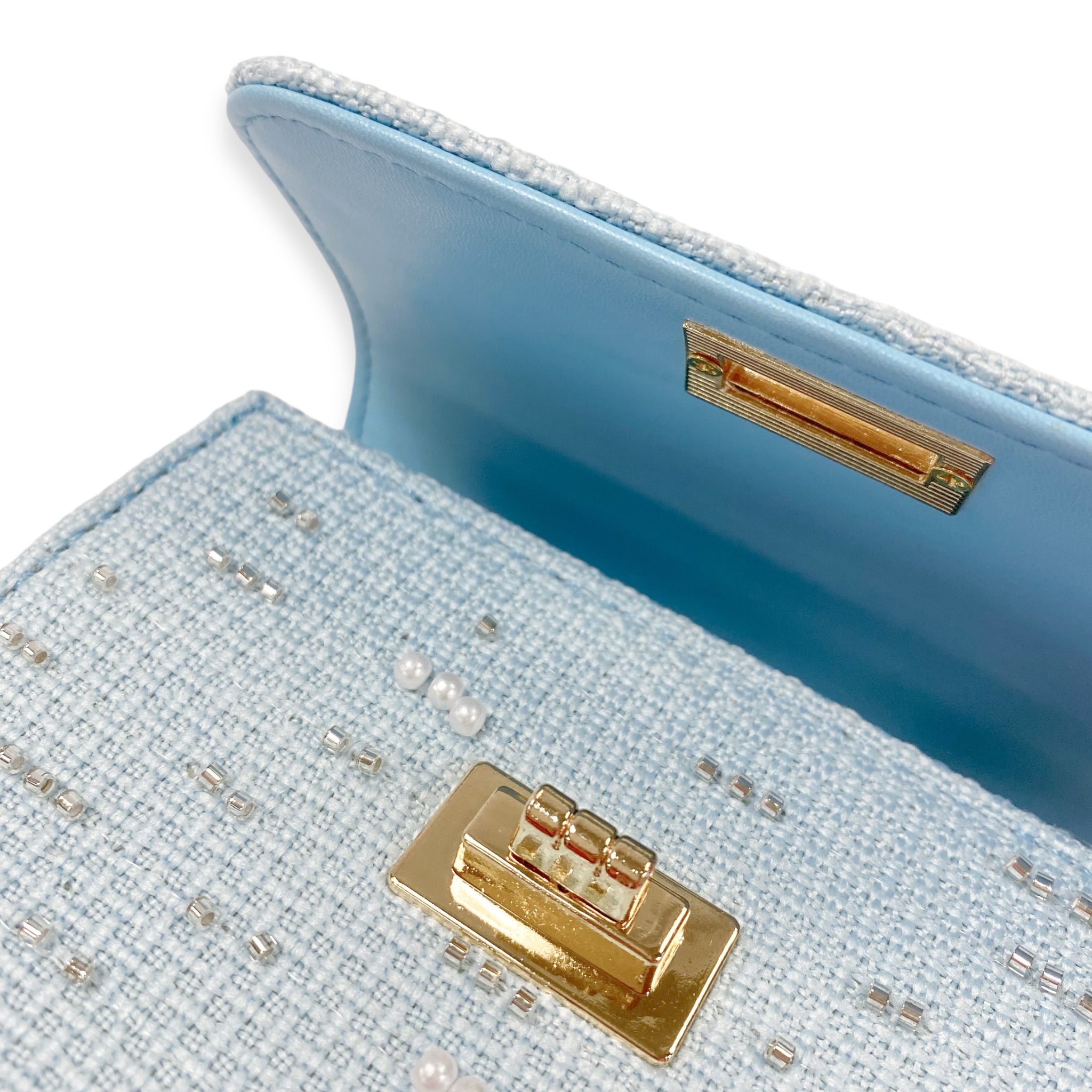 Pearls & Beads Tweed Purse -blue - doe a dear
