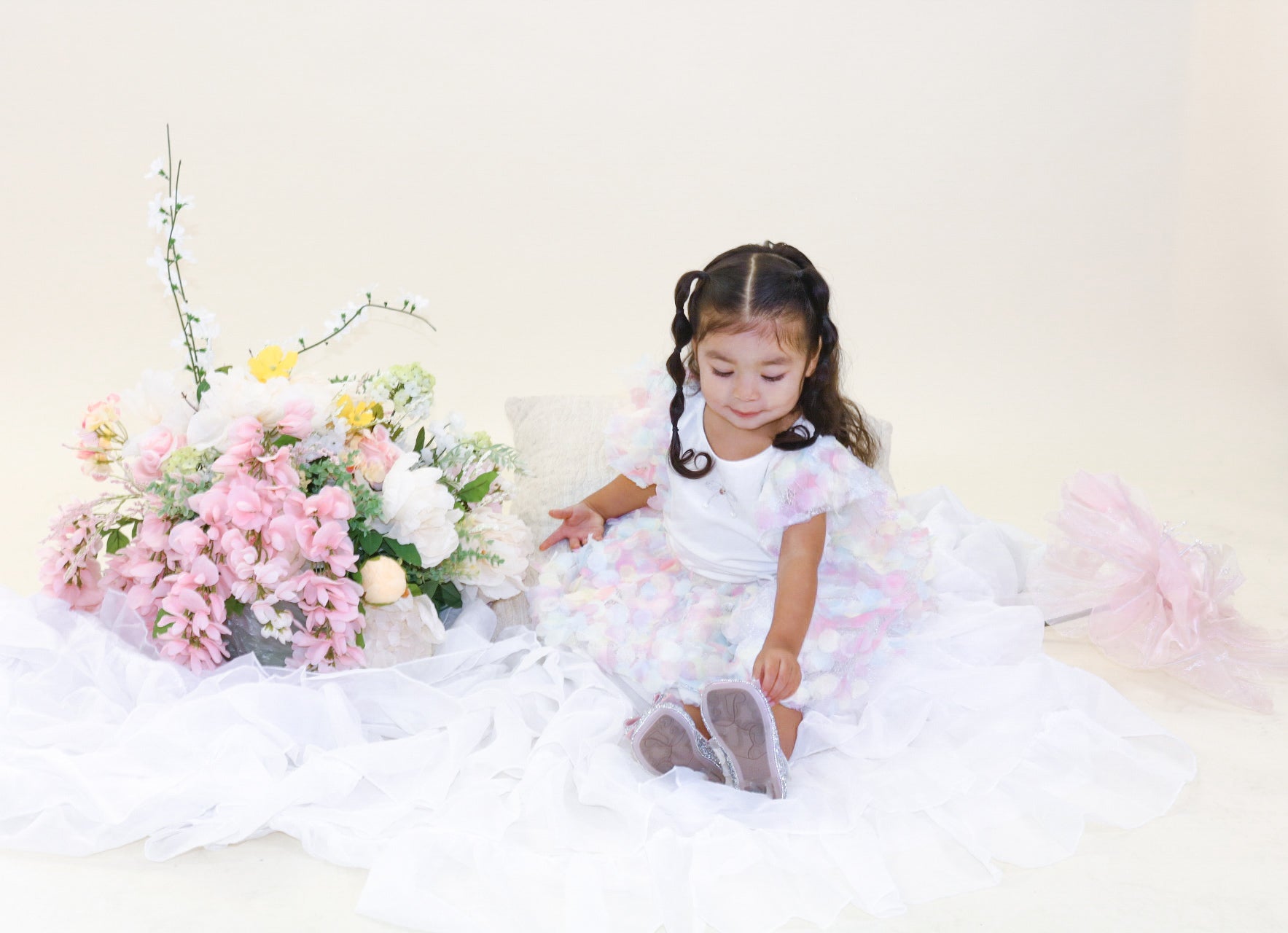 3D Rainbow Circle Mesh Tutu - white - doe a dear