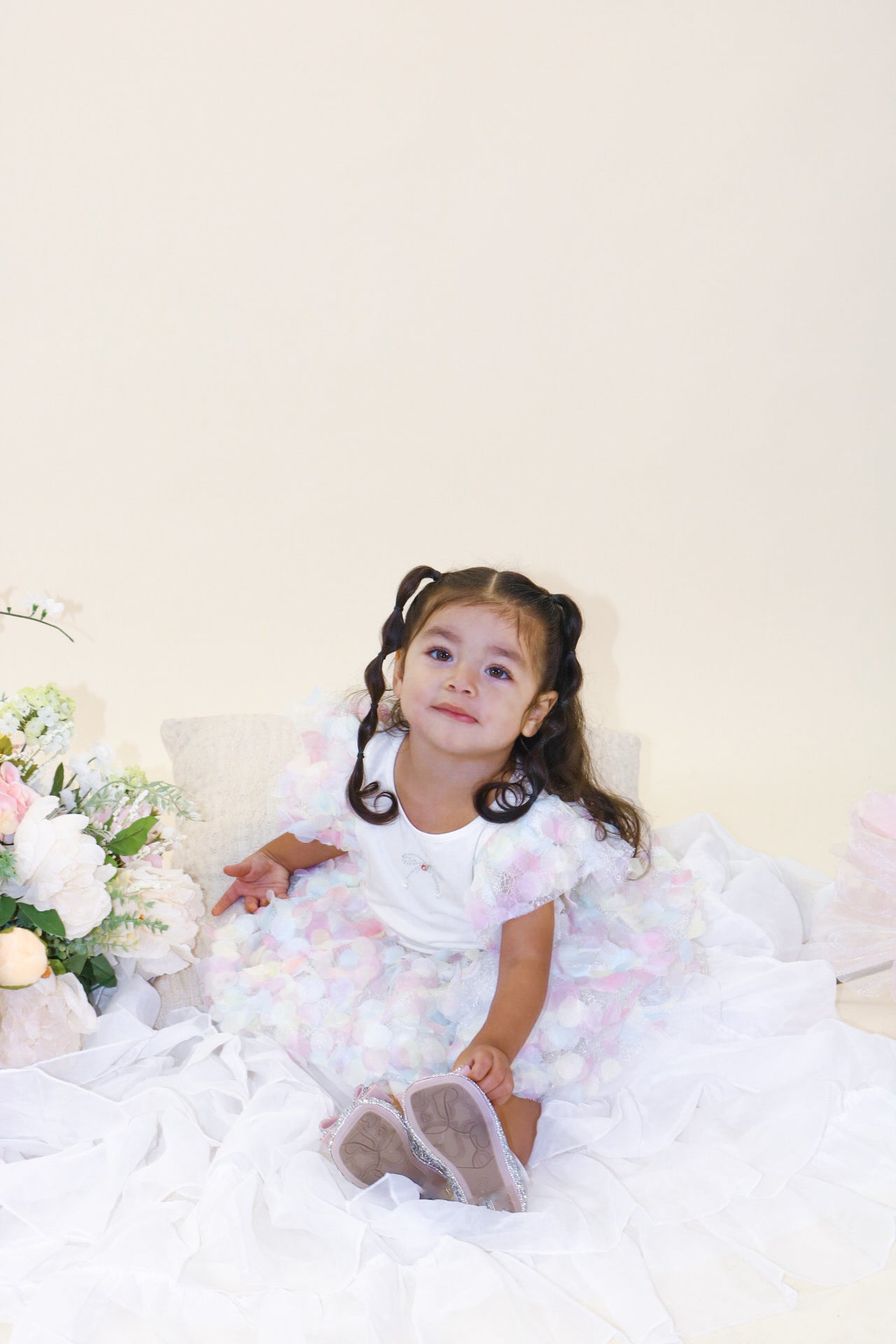 3D Rainbow Circle Mesh Tutu - white - doe a dear