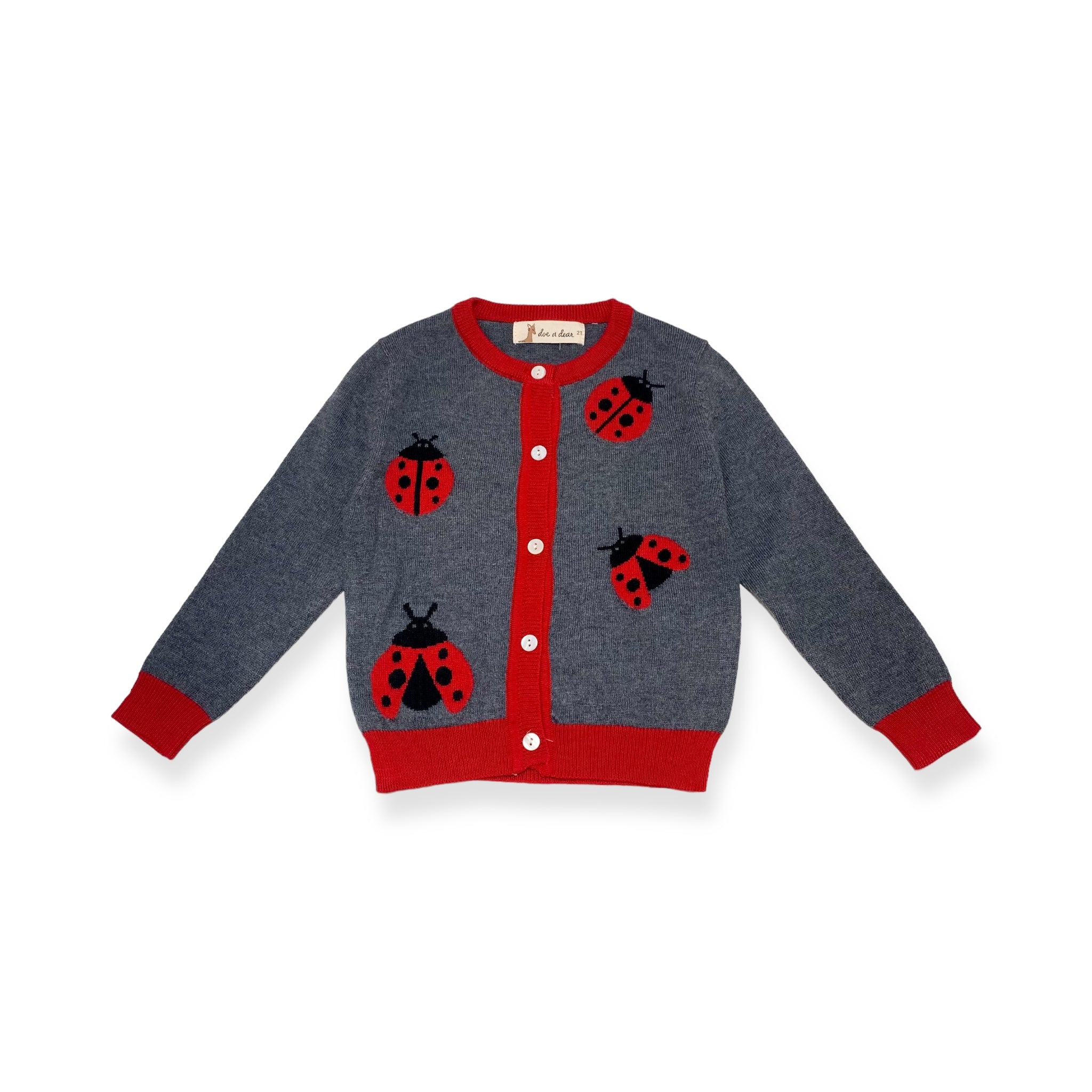 Ladybug Wooly Cardigan - Grey - doe a dear