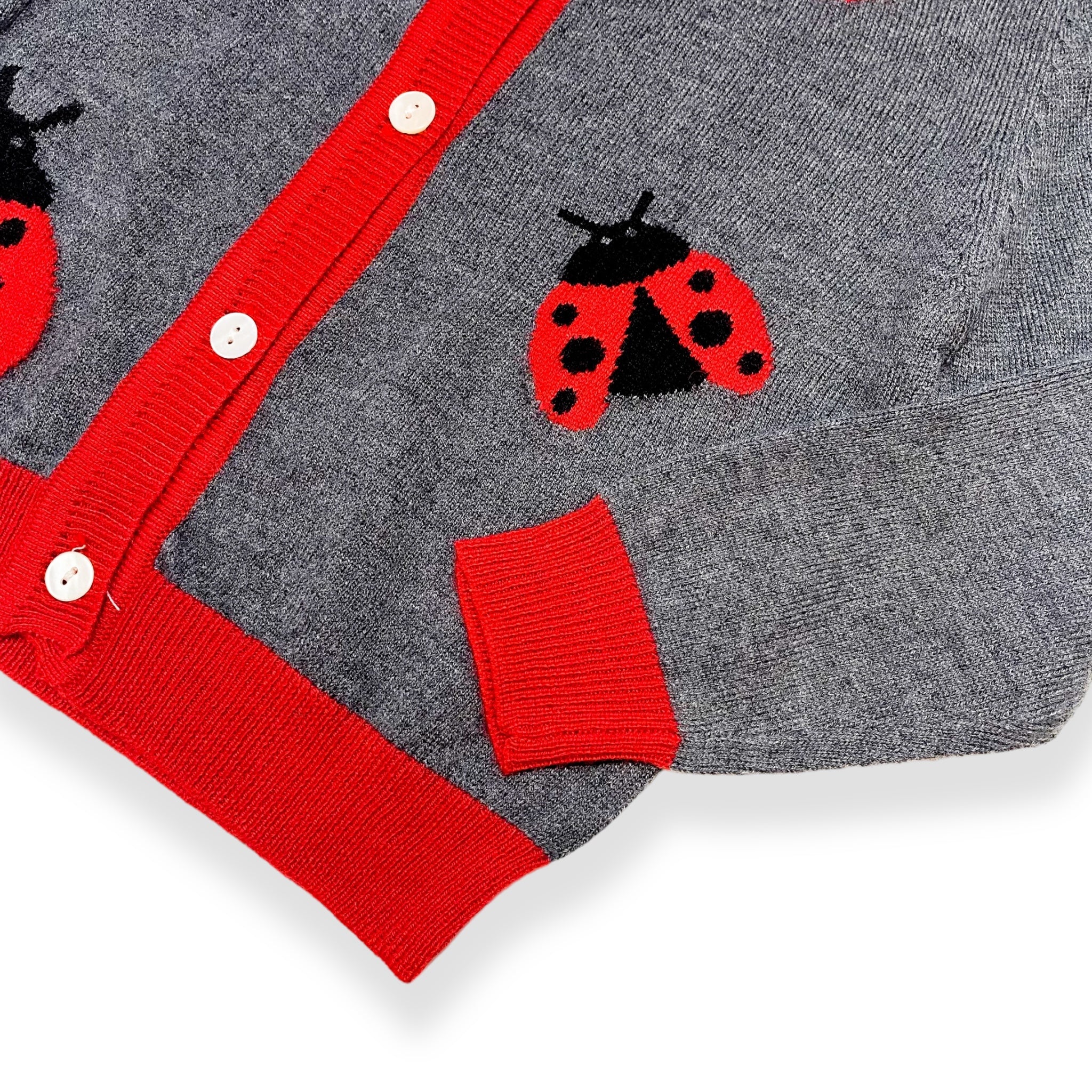 Ladybug Wooly Cardigan - Grey - doe a dear